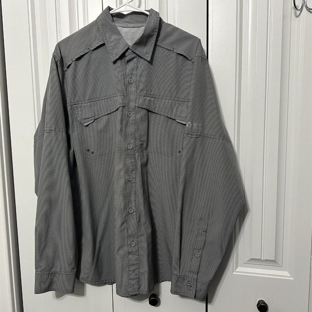 guide series men’s vented long sleeve fishing shirt L black gray check plaid